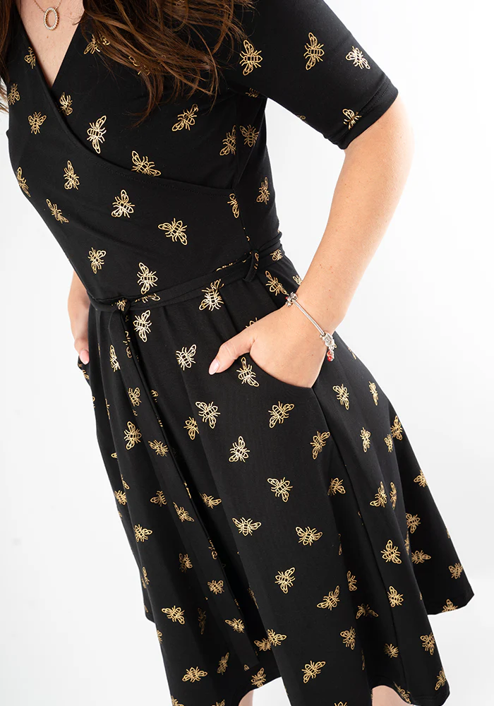 Abertha Gold Foil Bee Print Cotton Dress - Image 3