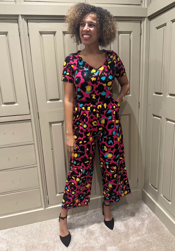 Adele Pink Animal Print Cotton Culotte Jumpsuit - Image 3