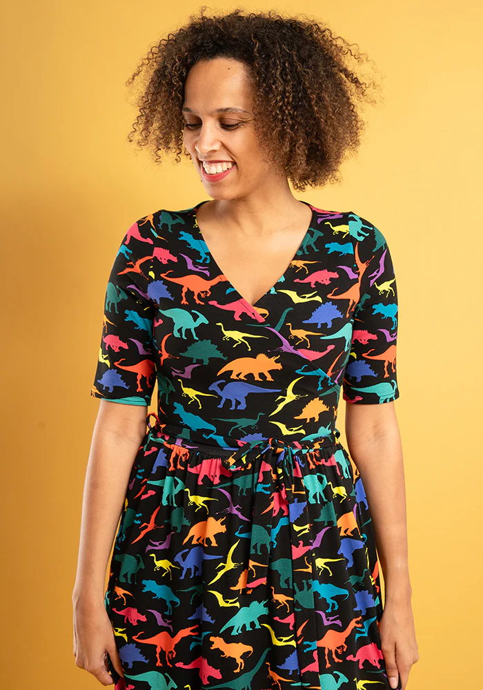 Adelphi Multicoloured Dinosaur Print Cotton Midi Dress - Image 5