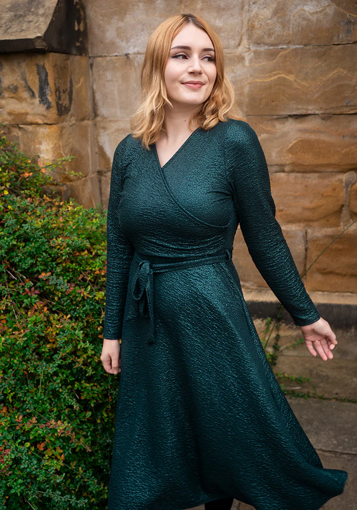 Aelin Bottle Green Foil Midi Dress - Image 5