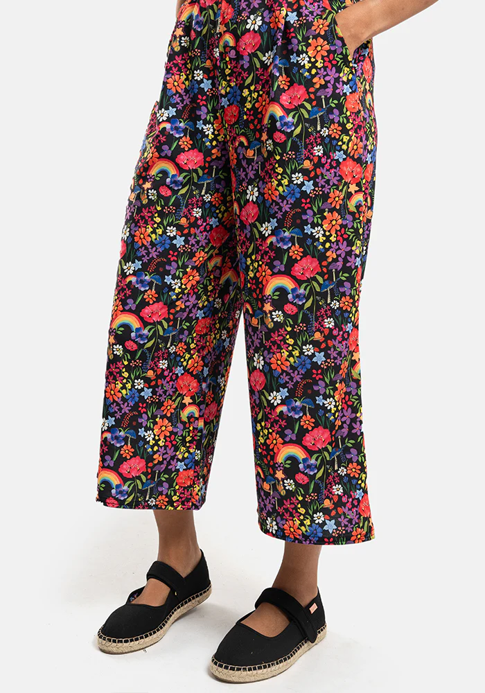 Amari Garden Rainbows Print Pull On Wide Leg Culotte Trouser - Image 5