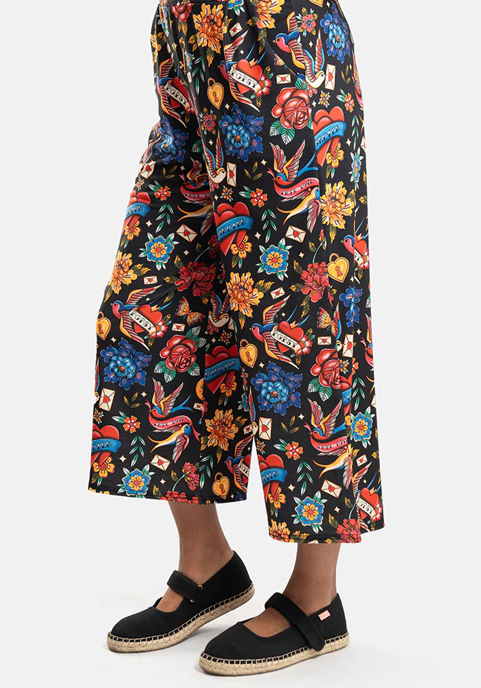Amari Tattoo Print Pull On Wide Leg Culotte Trouser - Image 4