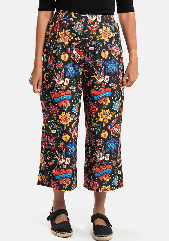 Amari Tattoo Print Pull On Wide Leg Culotte Trouser - Image 5