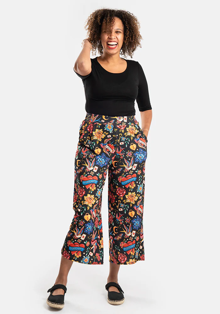 Amari Tattoo Print Pull On Wide Leg Culotte Trouser - Image 6