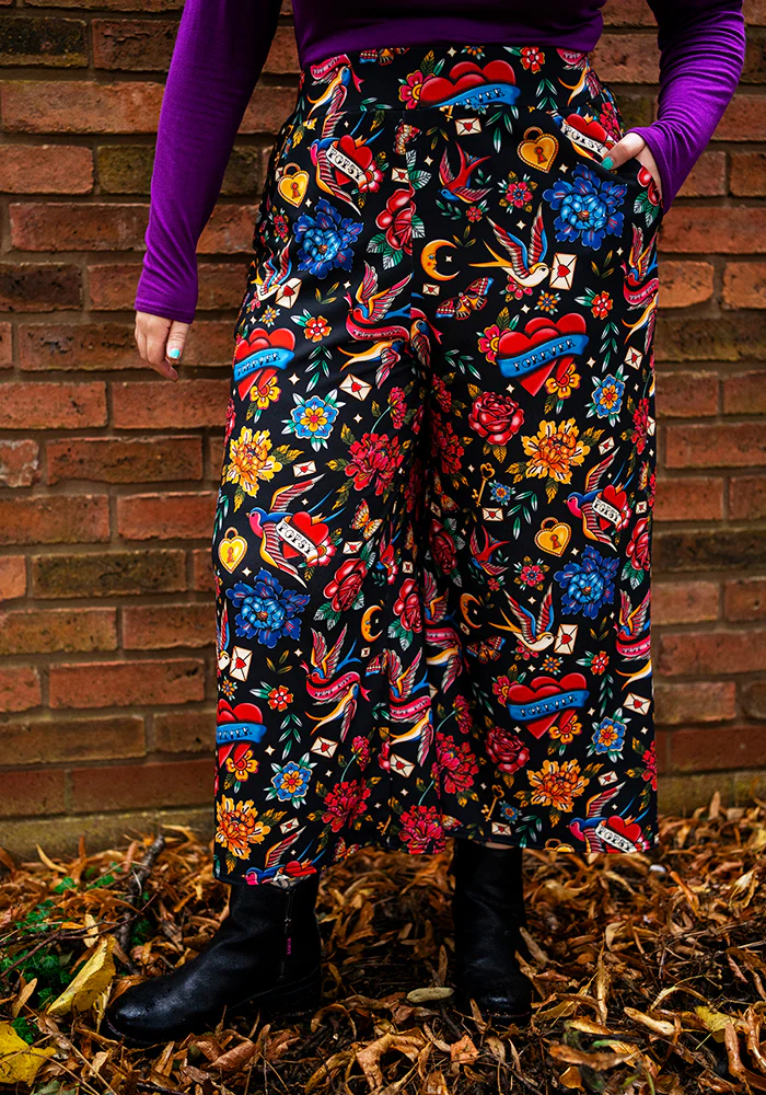 Amari Tattoo Print Pull On Wide Leg Culotte Trouser - Image 8