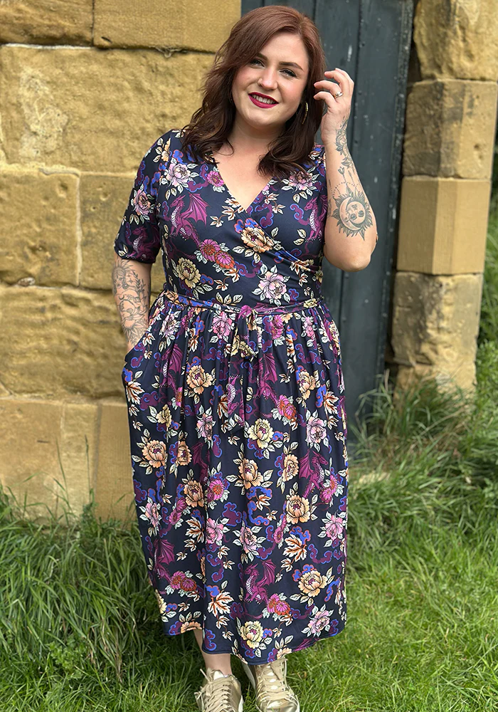 Amber Ornate Dragon Print Midi Dress - Image 4
