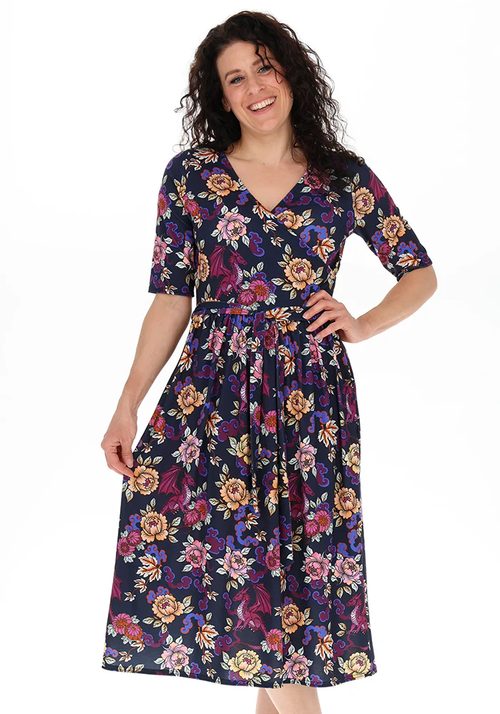 Amber Ornate Dragon Print Midi Dress - Image 6