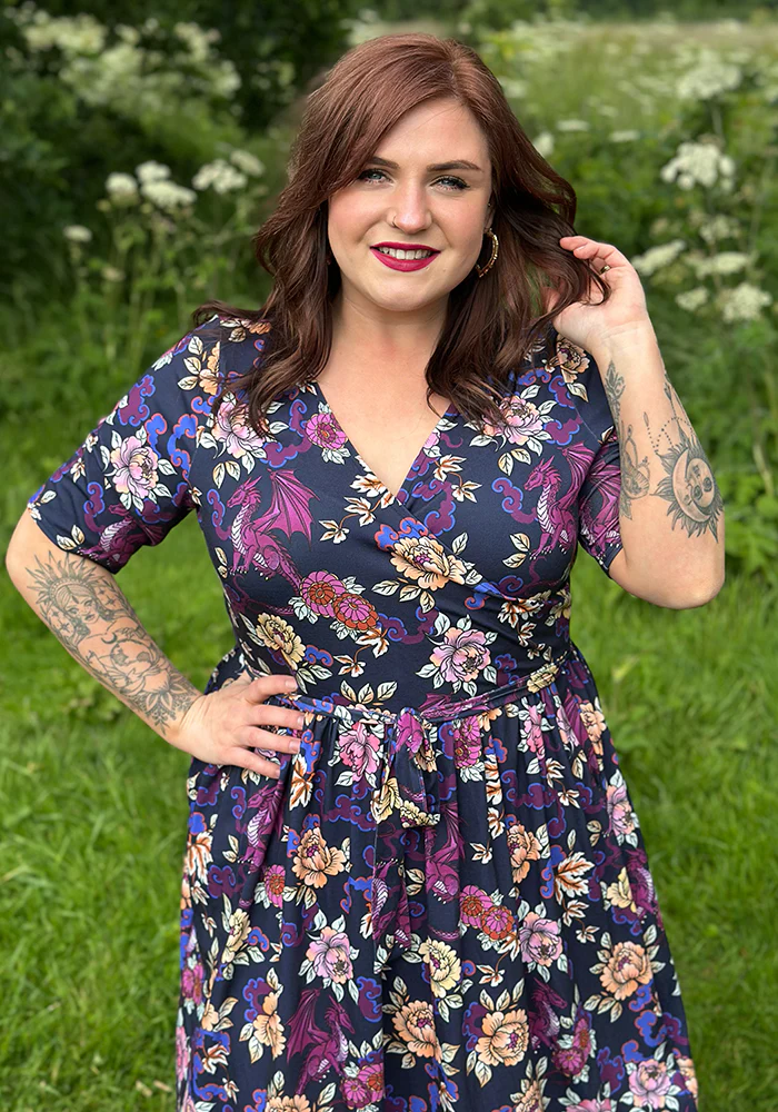 Amber Ornate Dragon Print Midi Dress - Image 9