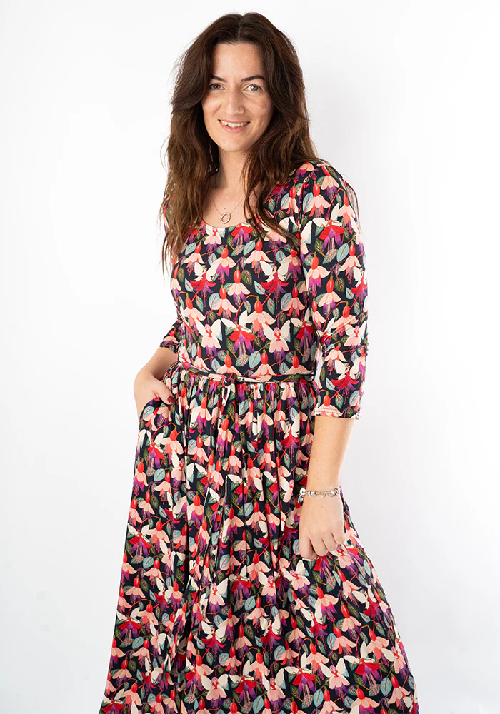 Amelina Fuchsia Fairy Print Viscose Midi Dress - Image 5