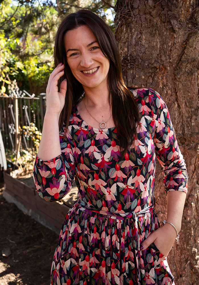 Amelina Fuchsia Fairy Print Viscose Midi Dress - Image 7