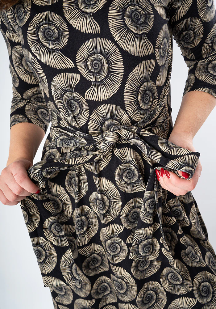 Ammonite Fossil Print Tie Waist Viscose Dress - Image 3
