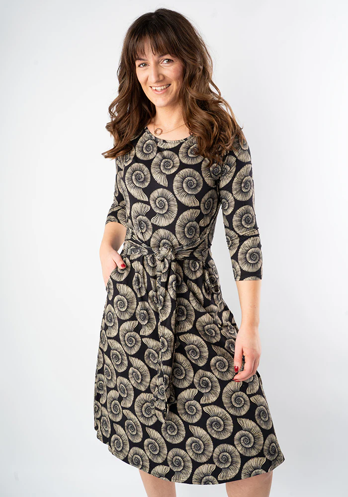 Ammonite Fossil Print Tie Waist Viscose Dress - Image 4