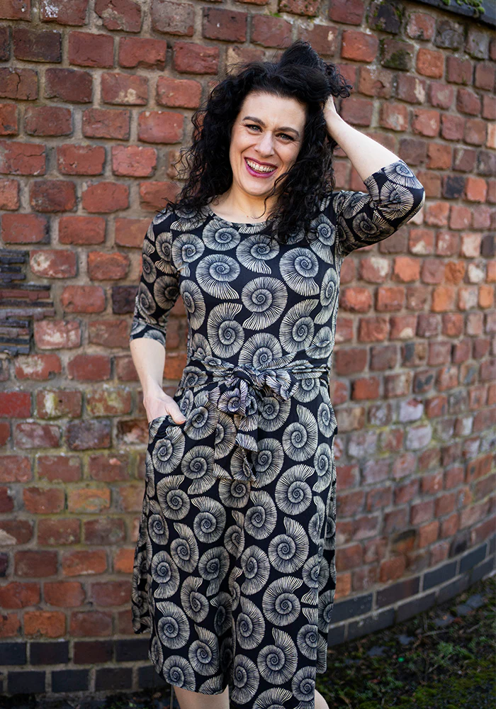 Ammonite Fossil Print Tie Waist Viscose Dress - Image 8