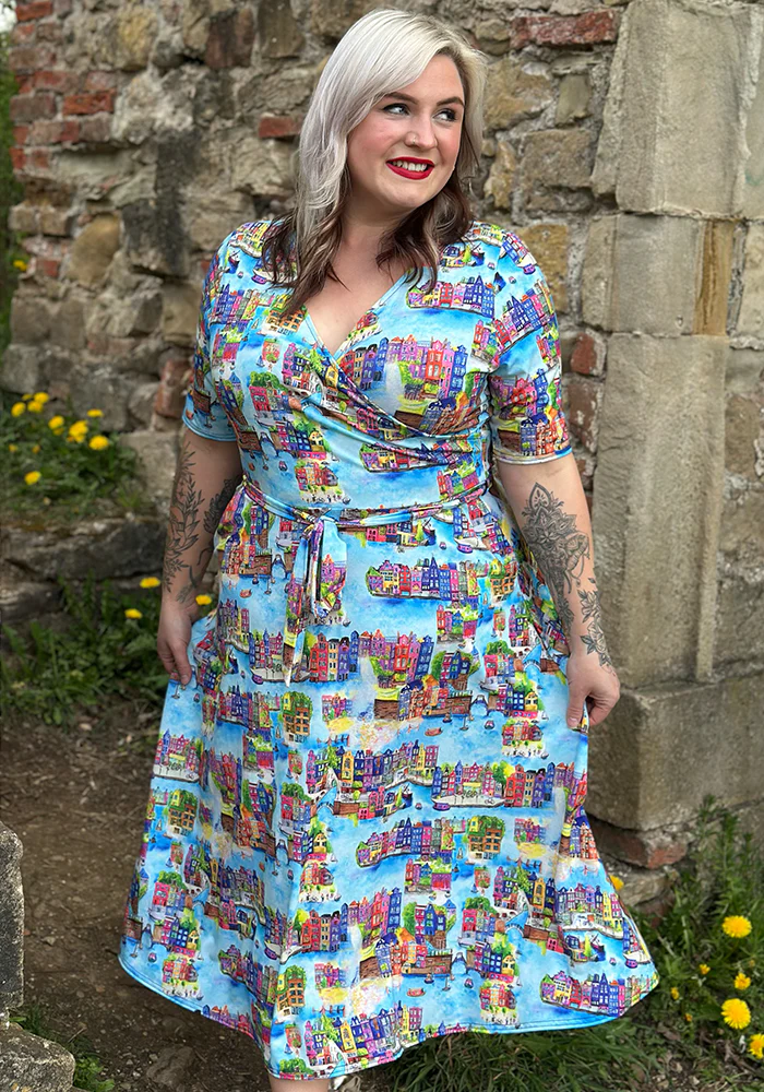 Amsterdam Waterways Print Jersey Midi Dress