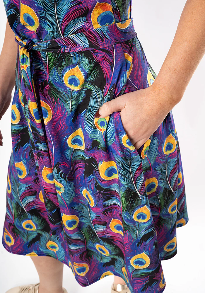 Anayer Peacock Feather Print Trapeze Dress - Image 4