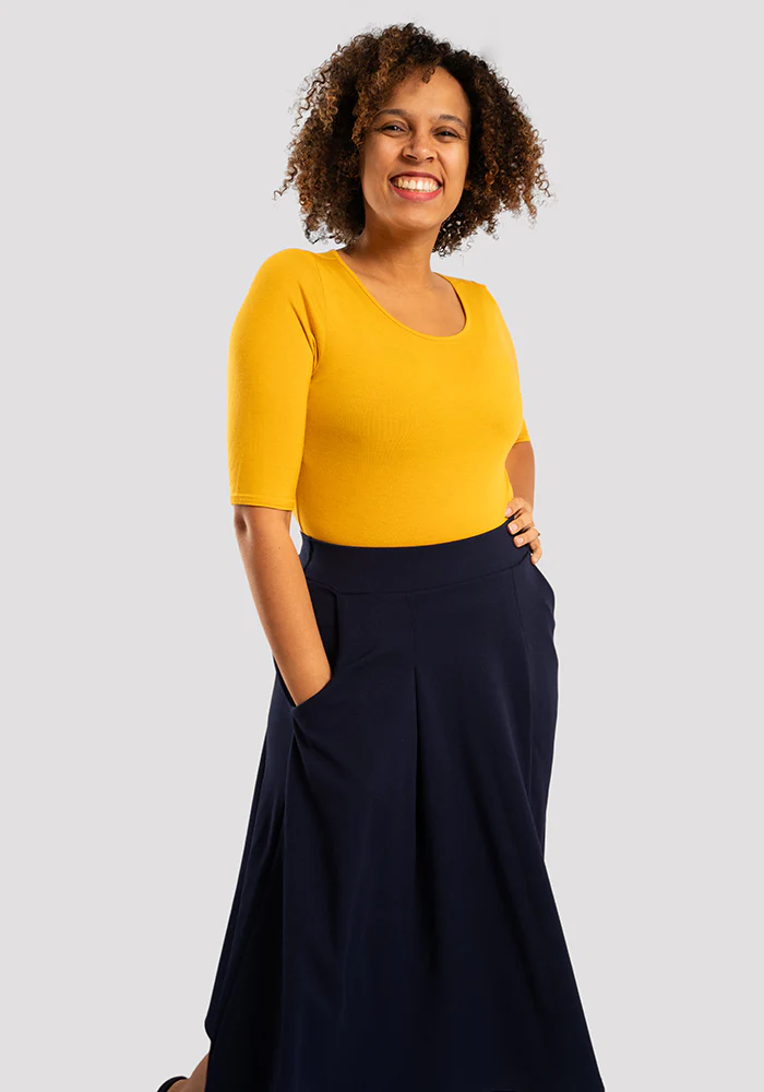 Ann Navy Vintage Box Pleat Swing Skirt - Image 3