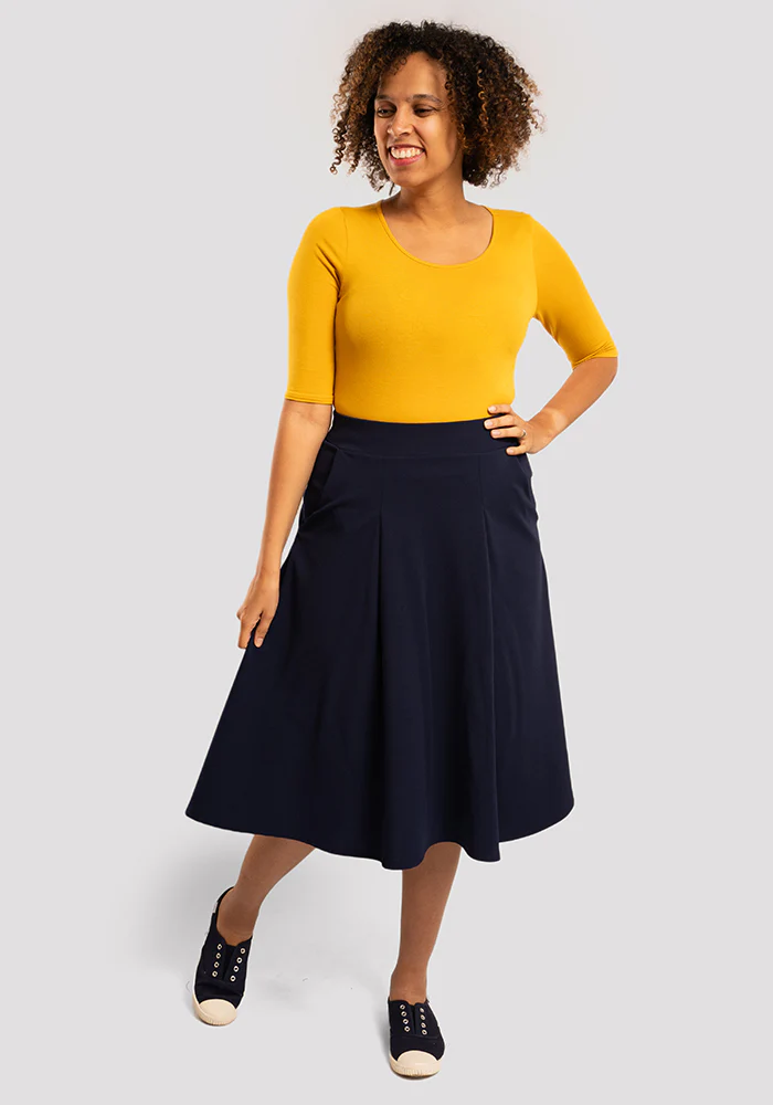 Ann Navy Vintage Box Pleat Swing Skirt - Image 5