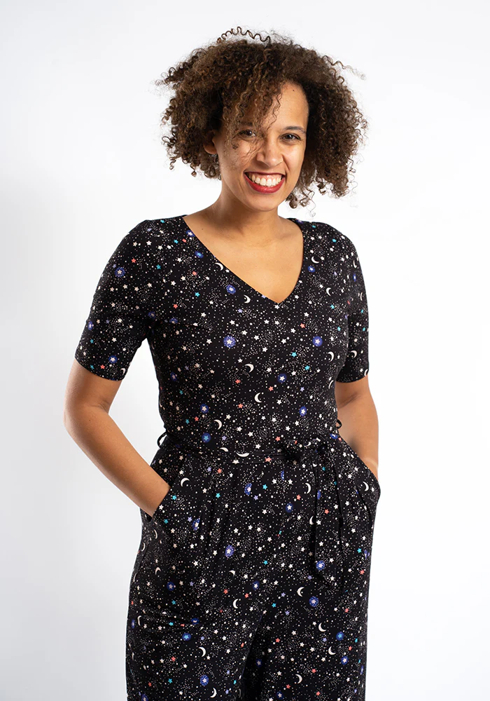 Antares Ditsy Star Print Viscose Jumpsuit - Image 3