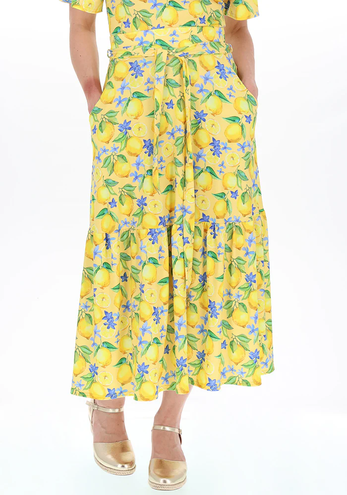 Aramis Lemon Print Tiered Hem Jersey Midi Skirt - Image 5
