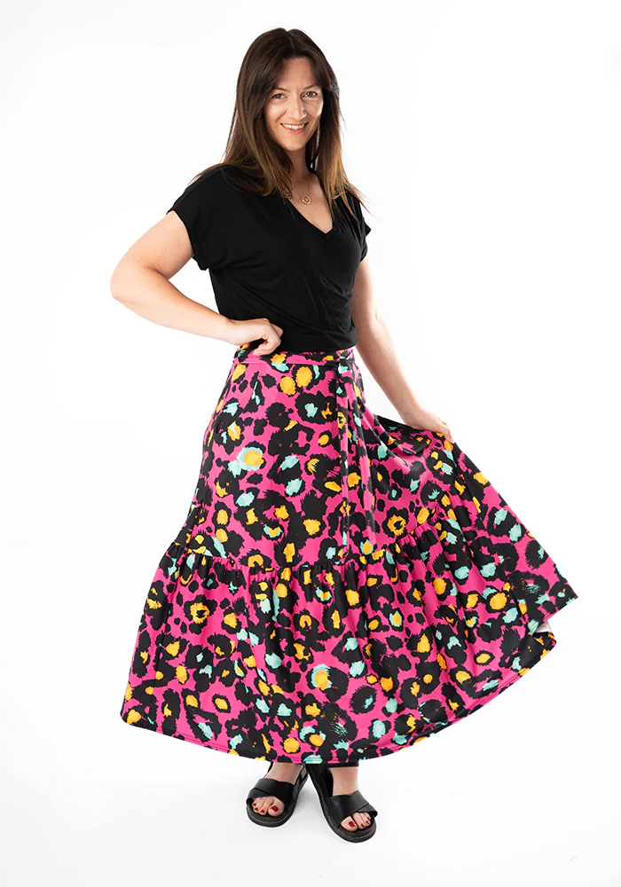 Aramis Pink Animal Print Tiered Hem Jersey Midi Skirt - Image 3