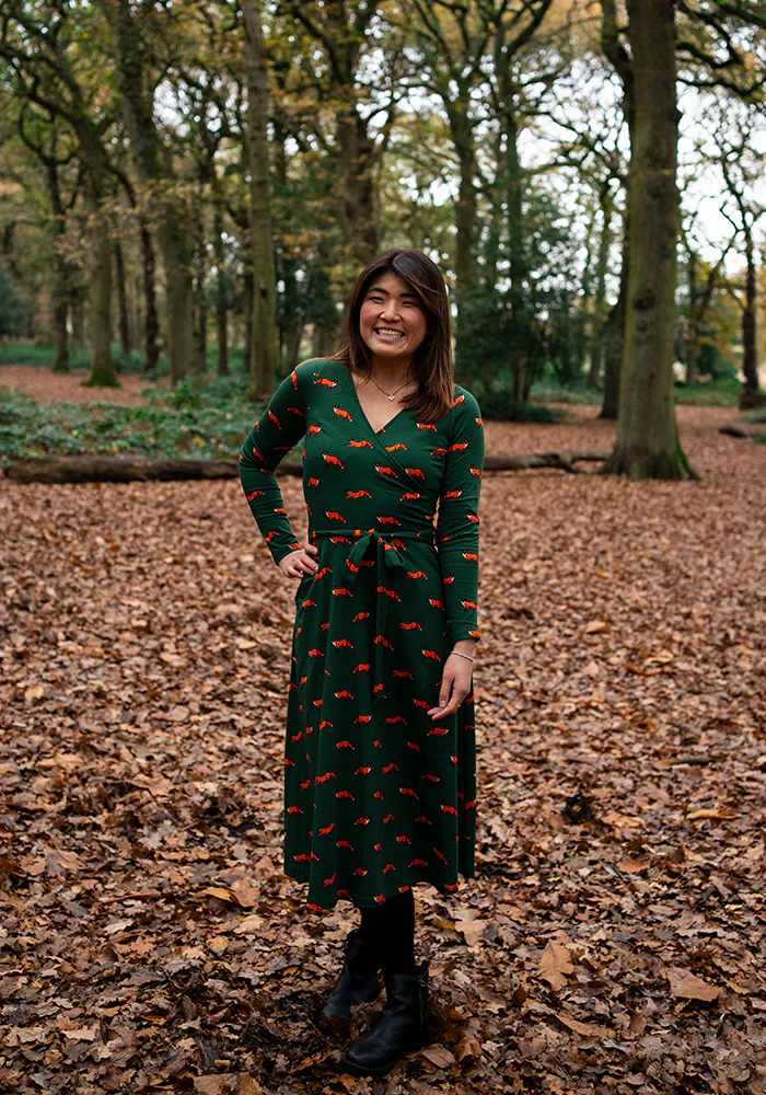Archer Green Fox Print Cotton Midi Dress - Image 5