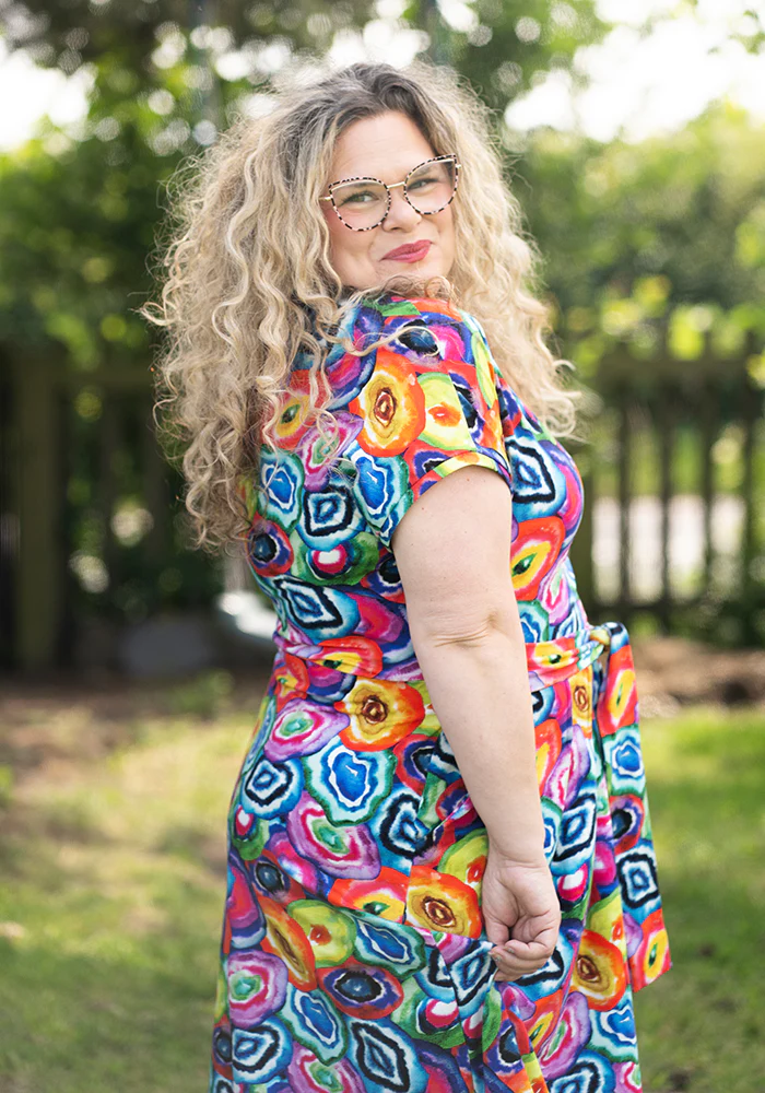 Ruelle Bright Watercoloured Geode Print Cotton Midi Dress - Image 10