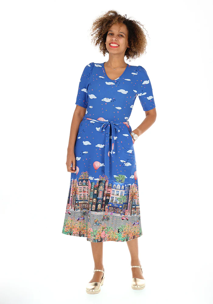 Arlynn Bookstore Street Print Cotton Midi Dress