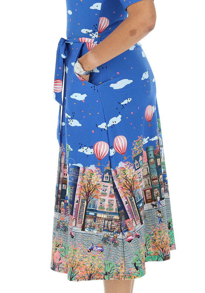 Arlynn Bookstore Street Print Cotton Midi Dress - Image 3