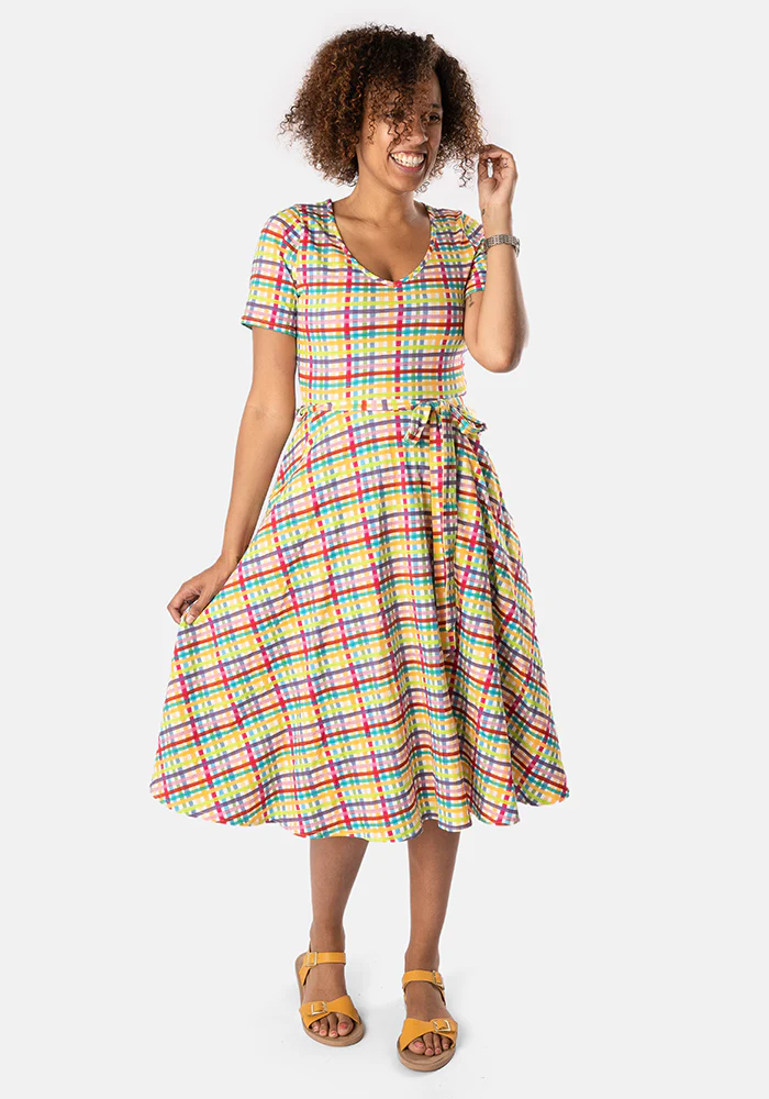 Audrey Summer Check Print Cotton Swing Dress - Image 3