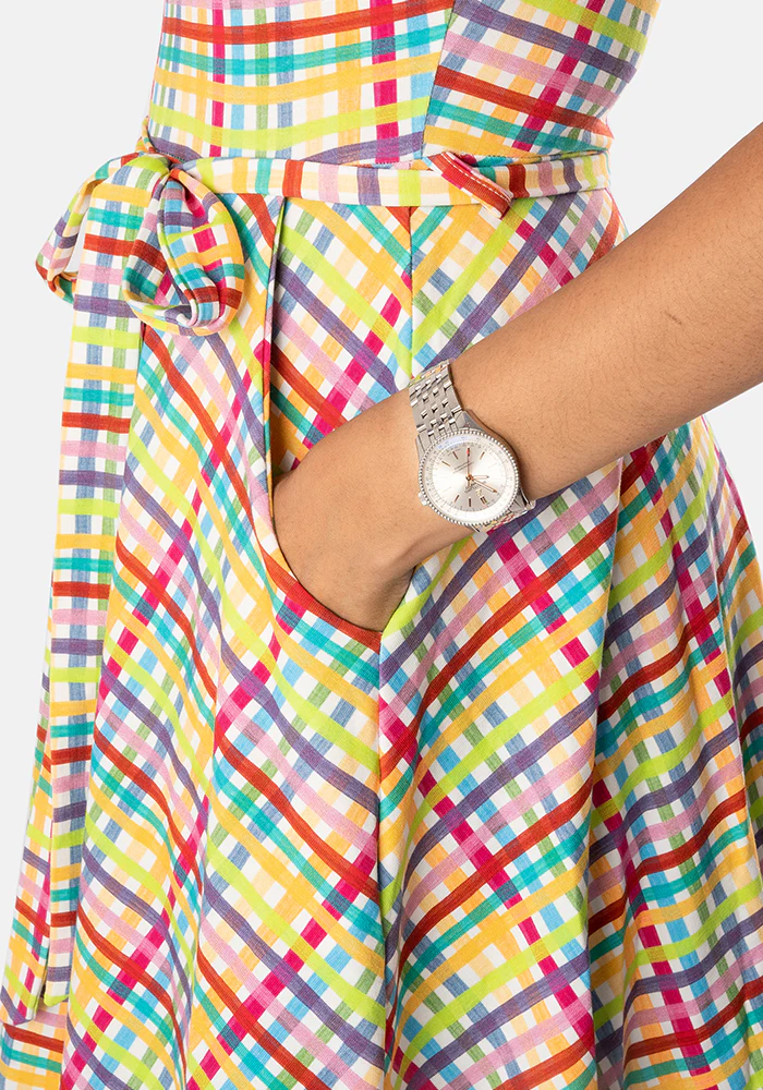 Audrey Summer Check Print Cotton Swing Dress - Image 4