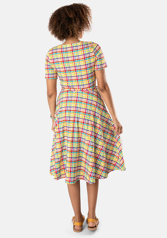Audrey Summer Check Print Cotton Swing Dress - Image 7