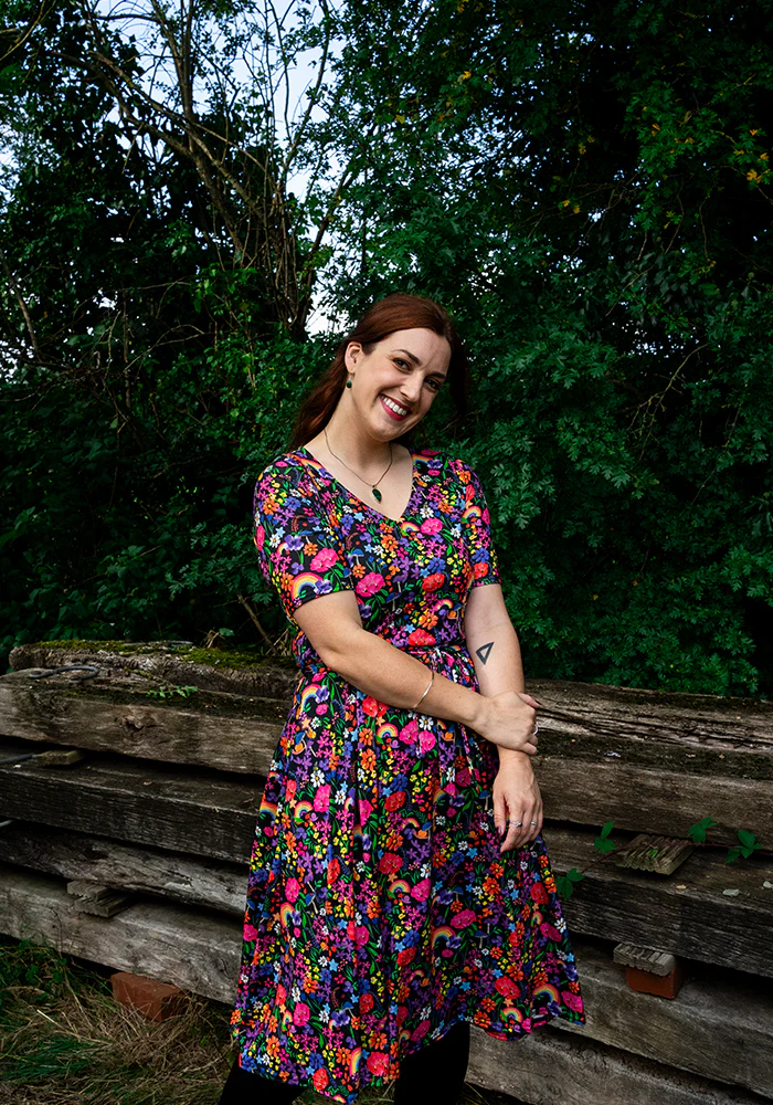 Ayla Rainbow Garden Print Swing Dress - Image 3