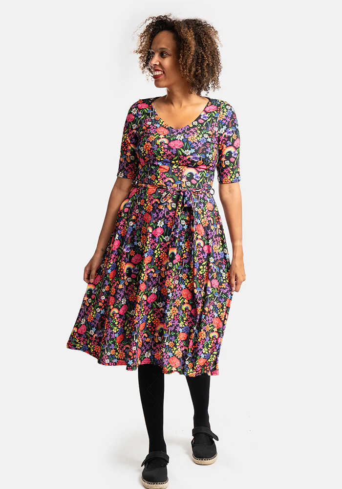 Ayla Rainbow Garden Print Swing Dress - Image 5