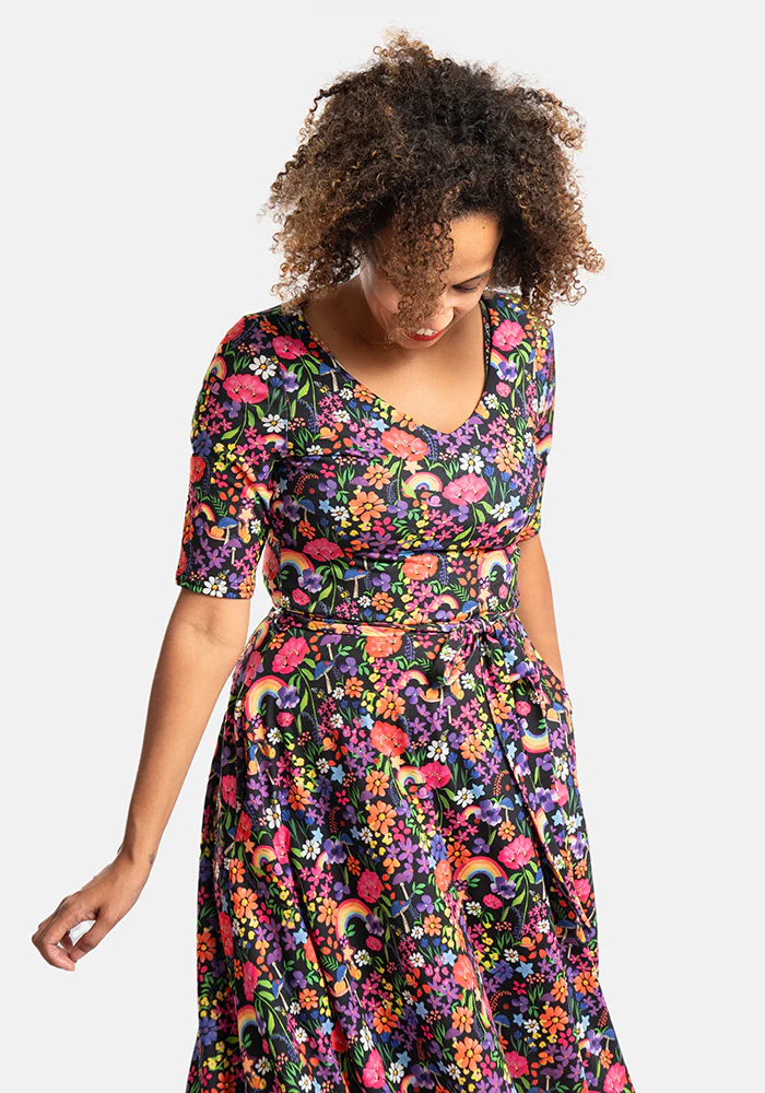 Ayla Rainbow Garden Print Swing Dress - Image 7