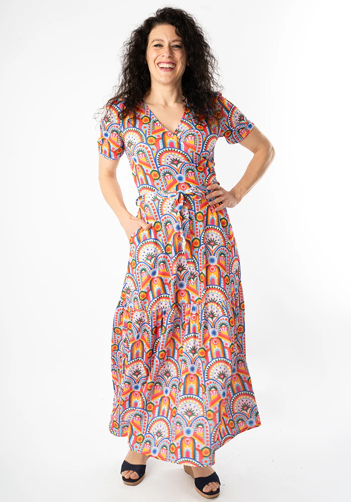 Bebe Hand Painted Deco Print Tiered Hem Midaxi Dress - Image 3