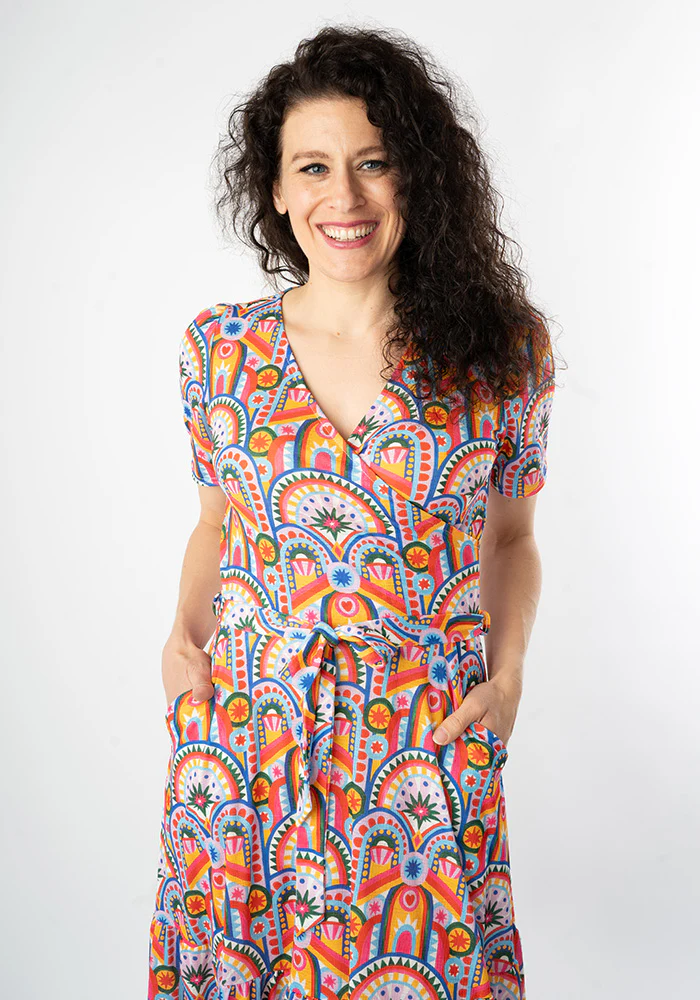 Bebe Hand Painted Deco Print Tiered Hem Midaxi Dress - Image 6