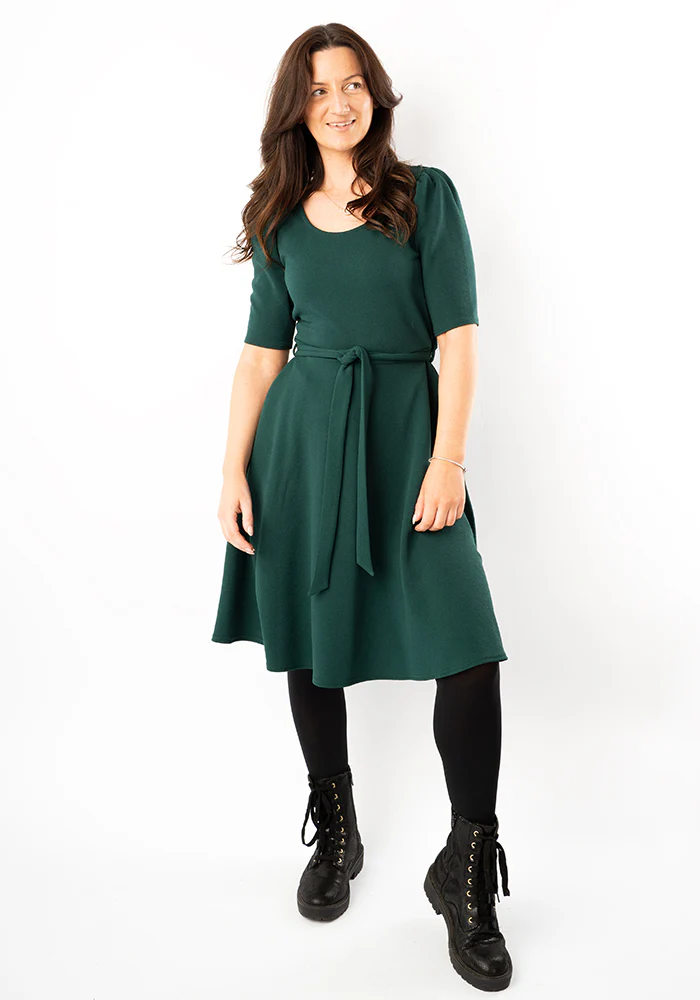 Becca Bottle Green Textured Crepe Dress - Image 3