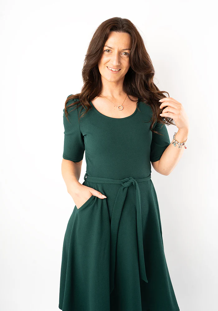 Becca Bottle Green Textured Crepe Dress - Image 6