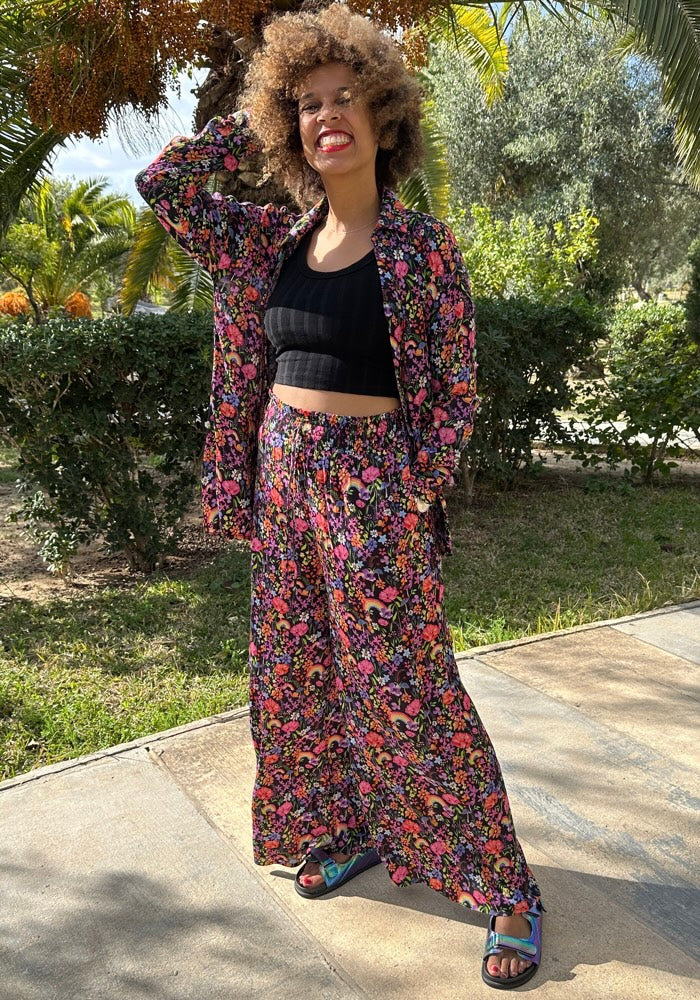 Beck Garden Rainbow Floral Print Woven Full Length Trousers - Image 3