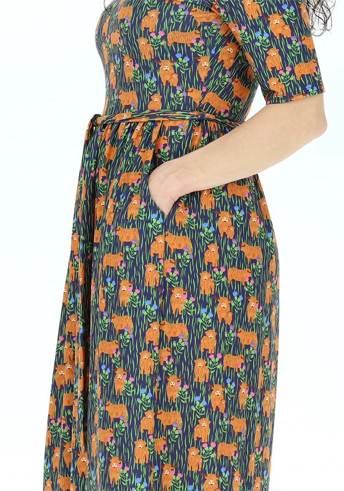 Berkleigh Highland Cow Print Jersey Midaxi Dress - Image 3