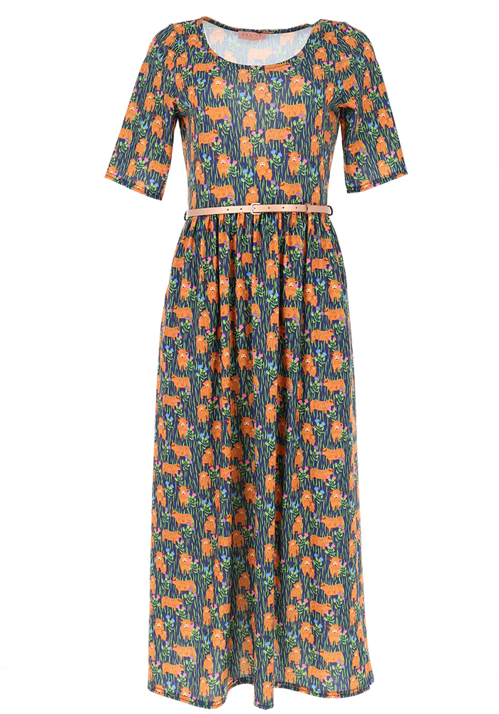 Berkleigh Highland Cow Print Jersey Midaxi Dress - Image 4