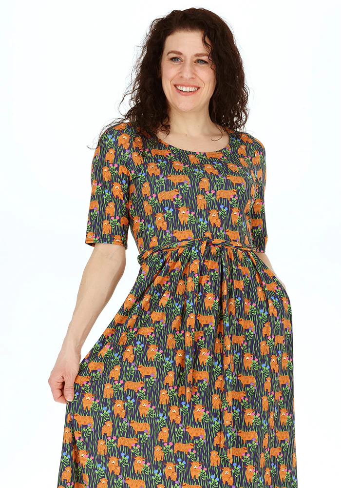 Berkleigh Highland Cow Print Jersey Midaxi Dress - Image 5