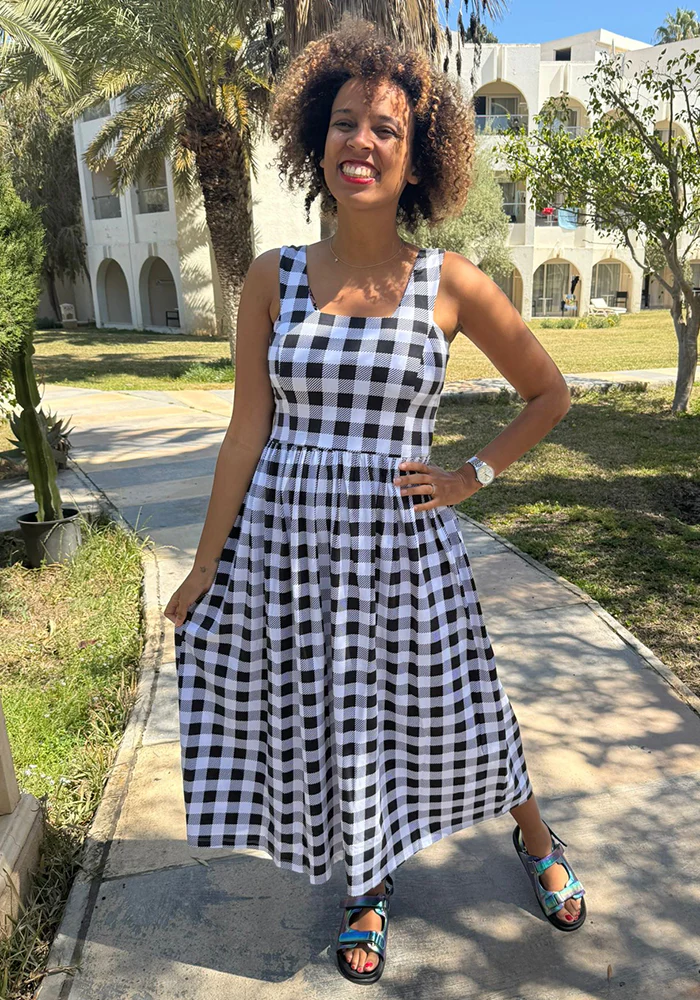 Betsie Large Mono Gingham Print Cotton Midaxi Dress - Image 3