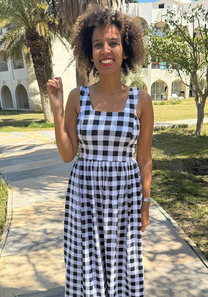 Betsie Large Mono Gingham Print Cotton Midaxi Dress - Image 4