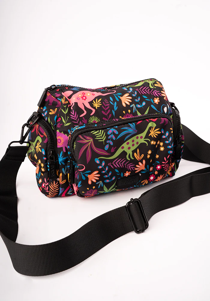 Black Dinosaur Print Cross Body Bag
