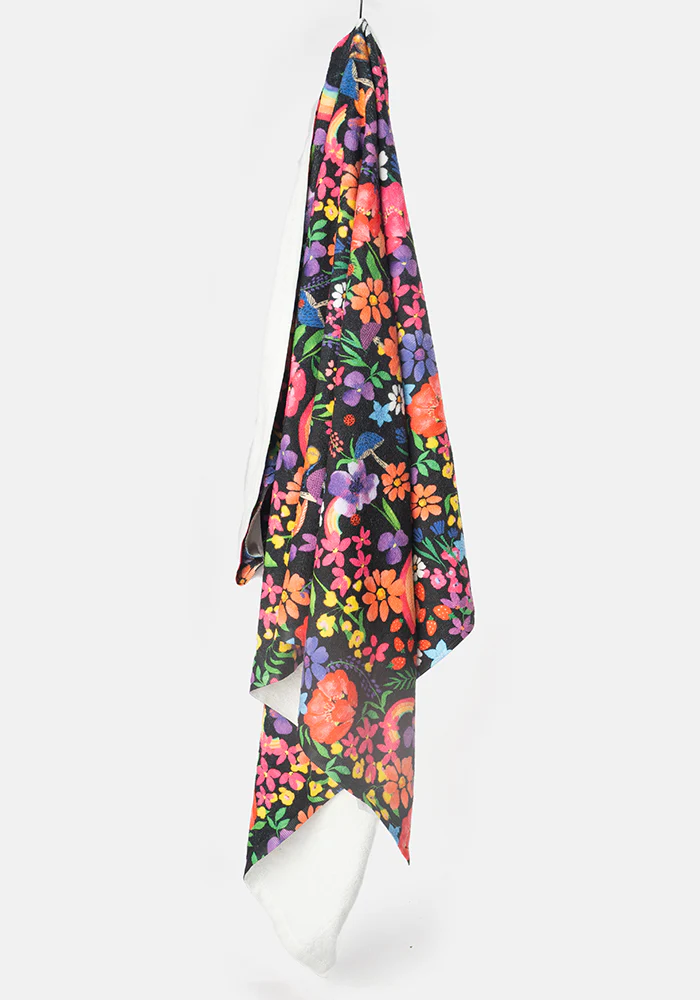 Large Garden Rainbow Floral Print Towel - Image 3