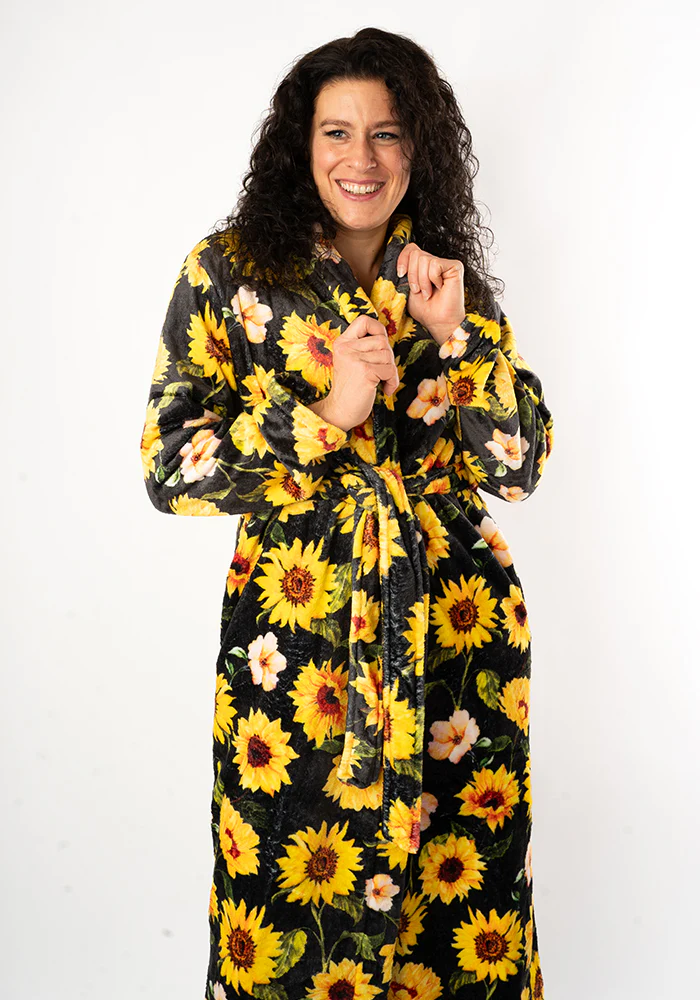 Black Sunflower Print Dressing Gown - Image 4
