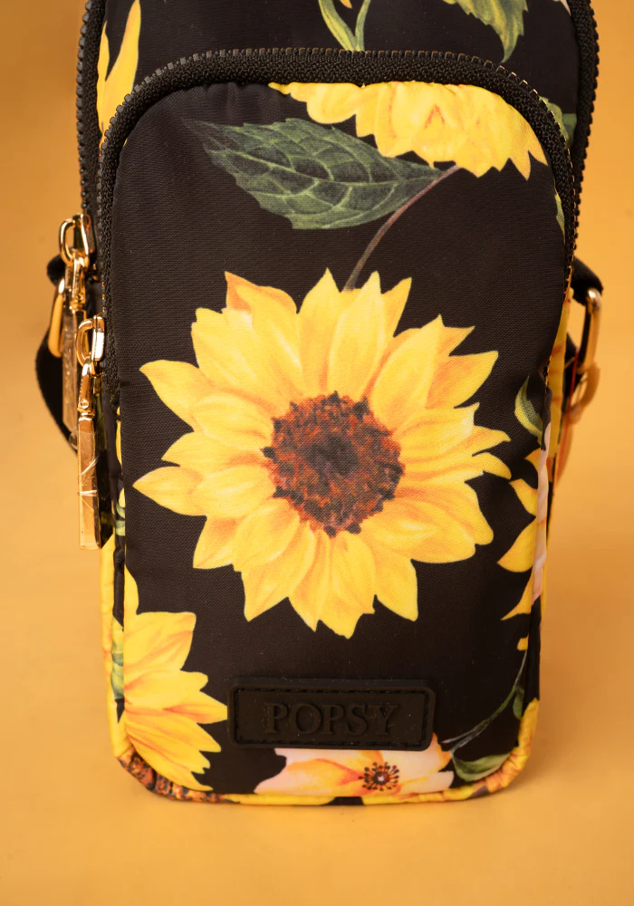 Black Sunflower Print Phone Pocket Bag - Image 2