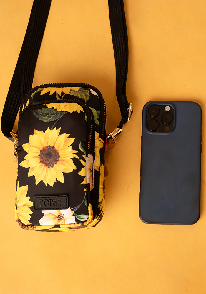 Black Sunflower Print Phone Pocket Bag - Image 3