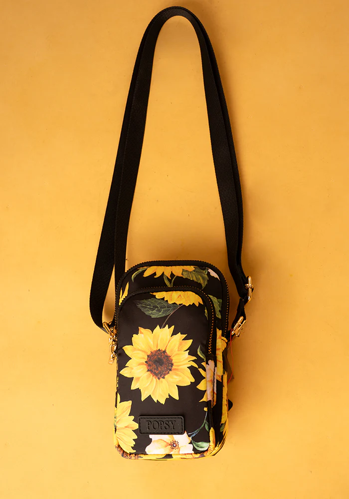 Black Sunflower Print Phone Pocket Bag - Image 4